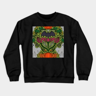 Spooky Halloween Damask Print with Bats, Pumpkins,Ghosts and Thistle on Moss Green Crewneck Sweatshirt